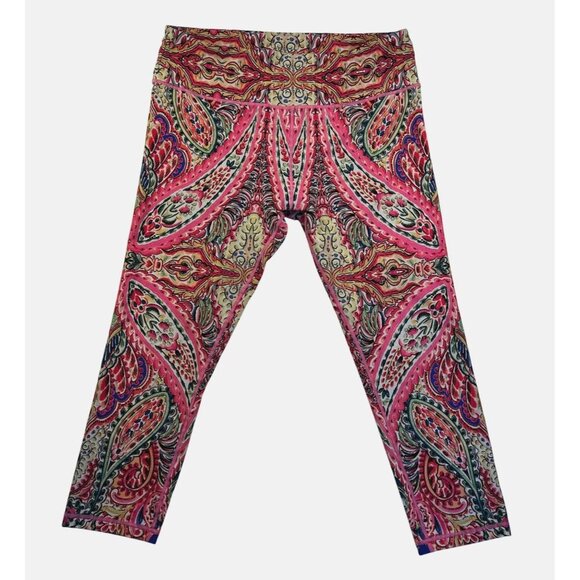 SET Of Nanette Lepore Neon Pink Paisley Cropped Leggings & Bra Sz XL - Picture 11 of 16